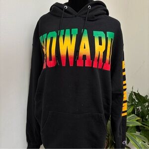 Champion Brand Howard University Black Hoodie w/ Red, Green, and Yellow Print